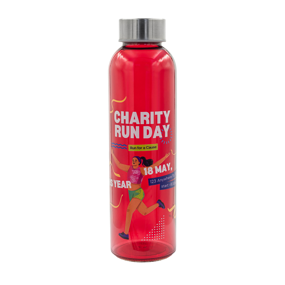 R08176.08 - Kolorowa, szklana butelka Aqua Kuba 500 ml, czerwony 