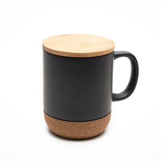 R85309 - Kubek ceramiczny z bambusową przykrywką Giulia, czarny 